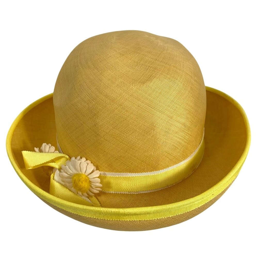 Junior Seasons Yellow Spring Church Bowler Hat With Daisy Accent